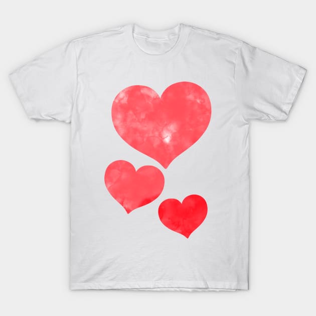 Red Watercolor Hearts T-Shirt by BiscuitSnack